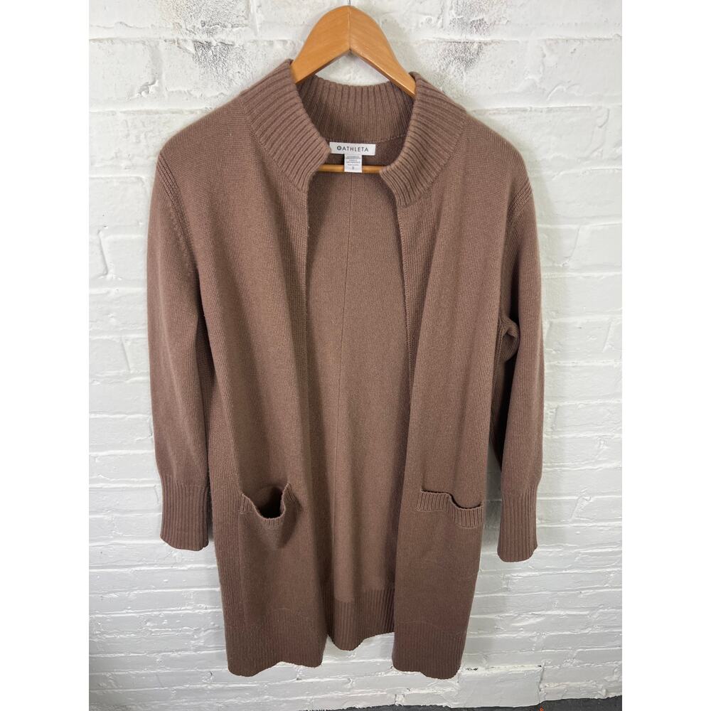 Athleta Women's Wool Cardigan Sweater Open Front Long Sleeves Brown Size Small